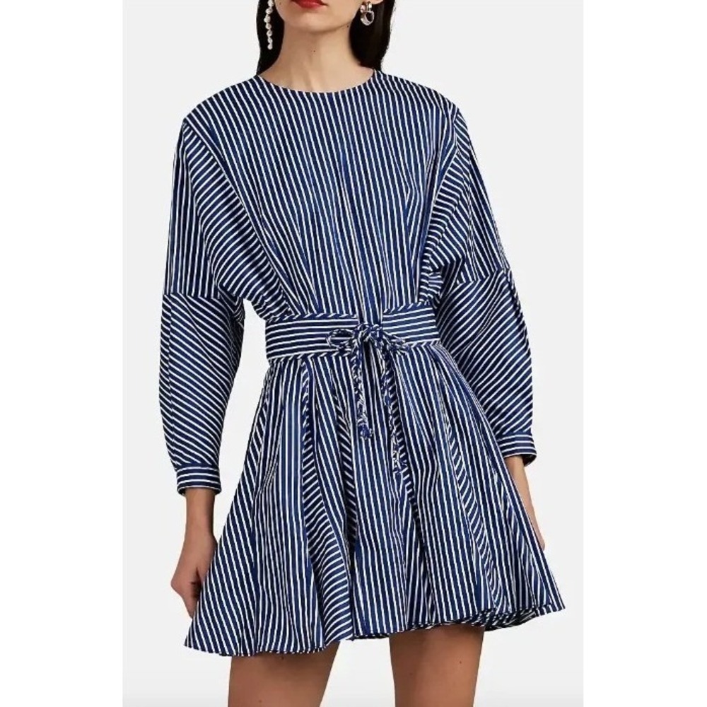 Derek Lam 10 Crosby‎ Striped Belted Mini Dress Womens 4 Blue White Quiet Luxury